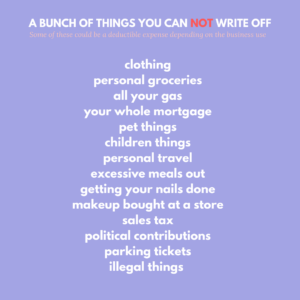 list of items that are not tax deductions written in white on a purple background