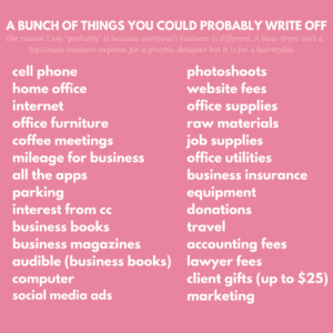 list of tax deductions written in white on a pink background